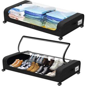 Under Bed Storage Containers with Wheels Clear Window Large Shoe Clothes Bin